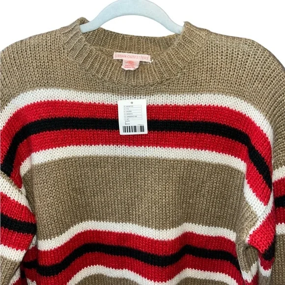 URBAN OUTFITTERS Brown Red Oversized Striped Boyfriend Sweater Wool Blend Size S - Picture 3 of 7